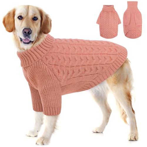 XXL Dog Christmas Sweater Warm Soft Cable Knit Dog Sweater (XX-Large / Pink)