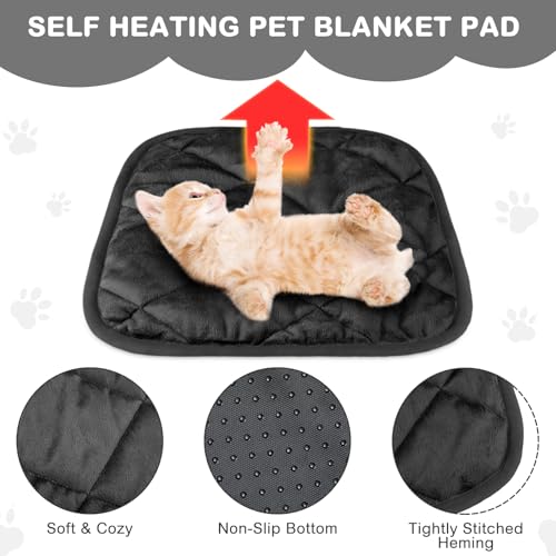 4 Pack Self Heating Cat Pad Self Warming Dog Mat Reflects Body Heat Extra Warm Thermal Pet Pad Washable Dog Cat Bed Crate Bed Mat Blanket (16 x 16 Inch / Black)