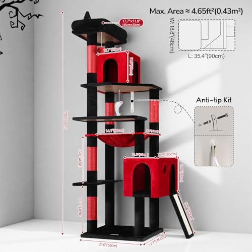 F70 Pro Heavy Duty Cat Tree Tower for Indoor Cats Large Adult (70inch / Red Black)