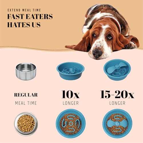 Slow Feeder Dog Bowls for Medium Breed (Petal Feeder Blue / 1.5 Cup - Fit 6.4-6.7'' Feeder Holes)