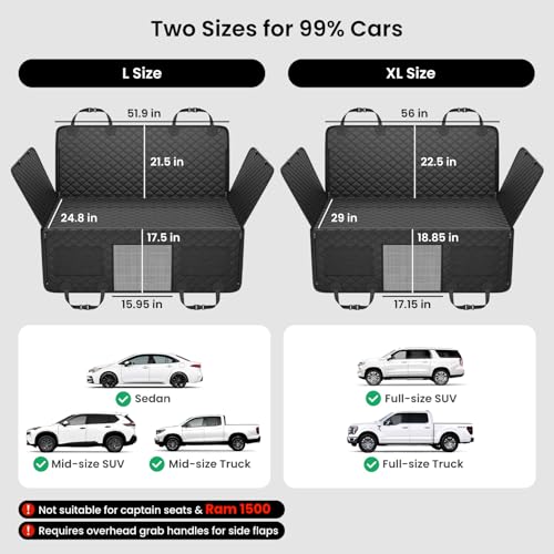 Dog Truck Seat Cover for Back Seat (Black / Extra Large - Full-Size Trucks, SUVs)