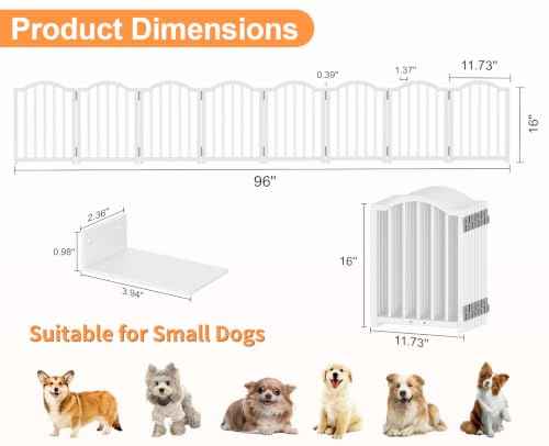 Short Dog Gate Indoor (White / 8 Panel-16''H, Up to 96''W)