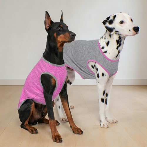 2Pack Dog Shirt for Large Dogs Sun Protection Tank Top for Summer (XXX-Large (55-75lbs) / 6# 2Pack (Grey+Hotpink))