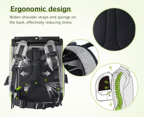 Cat Backpack Carrier Expandable (Grey with Shade Cover / 12.6"L x 10.2"W x 16.5"H)