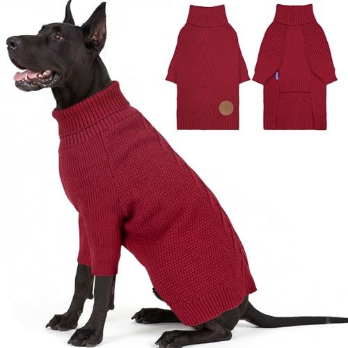 Dog Sweater Long Sleeve Warm Sweaters for Giant Breed Dogs Boy Girl (Burgundy / XXXX-Large)
