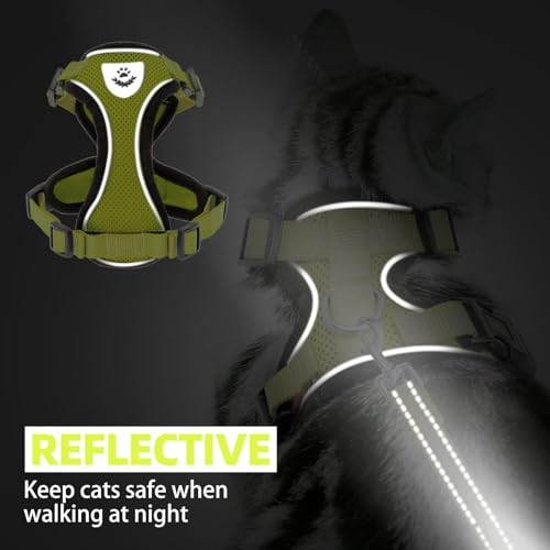 Cat Harness and Leash Set Escape Proof Reflective Cat Walking Harness Adjustable Soft Breathable Mesh Vest for Small Pets (M (NECK 11"-13.7", CHEST 16"-20") / Fluorescent Yellow)