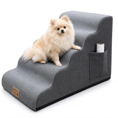 5 Step Dog Stairs for Small Dogs & Cats (Grey / Round-17.8"H)