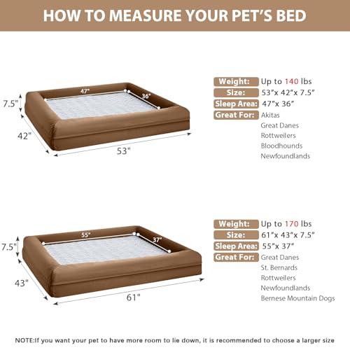 Giant Dog Bed Orthopedic for Senior Dog Bed Comfy Sleeping (Brown / XXXX-L (61x43x7.5in))
