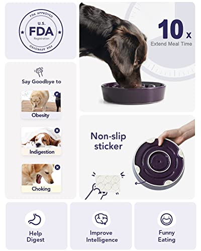 Dog Bowls Slow Feeder Ceramic (Maze Purple / M-1.5 Cups)