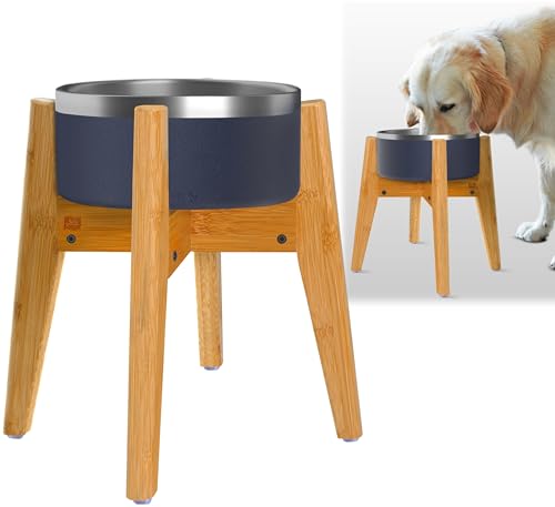 Dog Bowl Stand for Mid (Height: 12" / Width: Adj. 7"-10" / Bamboo-BM)
