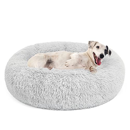 Orthopedic Dog Bed Comfortable Donut Cuddler Round Pet Beds Ultra Soft Washable Dog and Cat Cushion Bed (M(30’’x 30’’) / Grey)