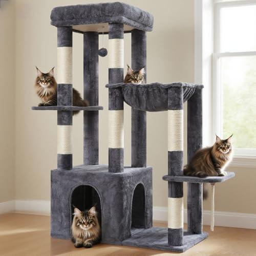 Heavy Duty Cat Tree with Large Base for Large Indoor Cats HCT026G (Smoky Gray / L)