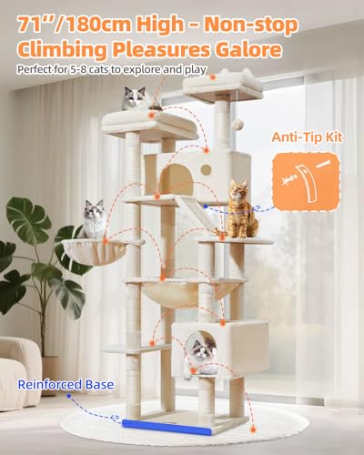 Cat Tree 71 in Extra Large Cat Tower for Inddor Cats (Beige / 71 Inches)