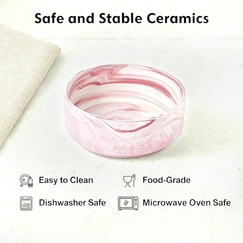 Elevated Raised Ceramic Dog Bowl with Bamboo Stand (Marble Pink / Large)
