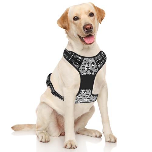 No Pull Dog Harness (Black Skull / Medium)