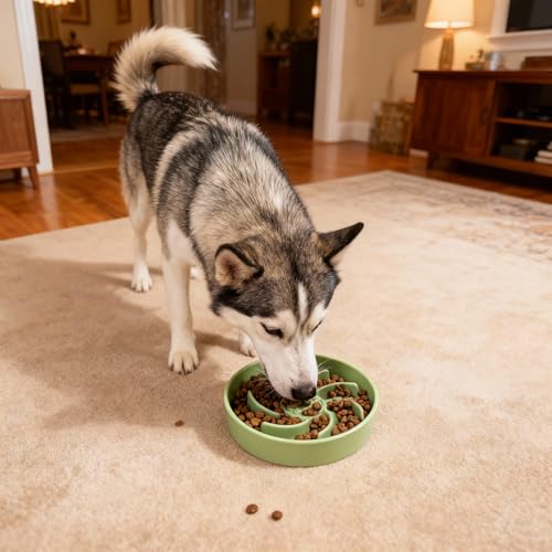 Ceramic Slow Feeder Dog Bowl (Green)