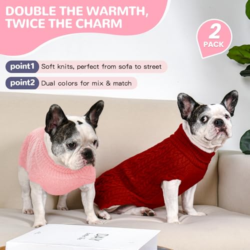 Dog Sweater 2 Pack for Medium Dogs (Pink & Red / Medium)