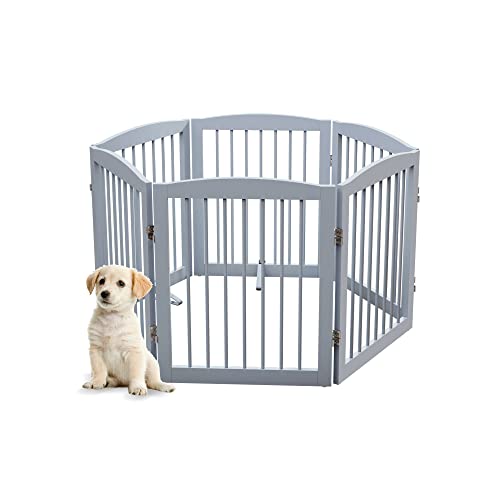 Freestanding Pet Gate for Dogs (24" Height-6 Panel / Gray)