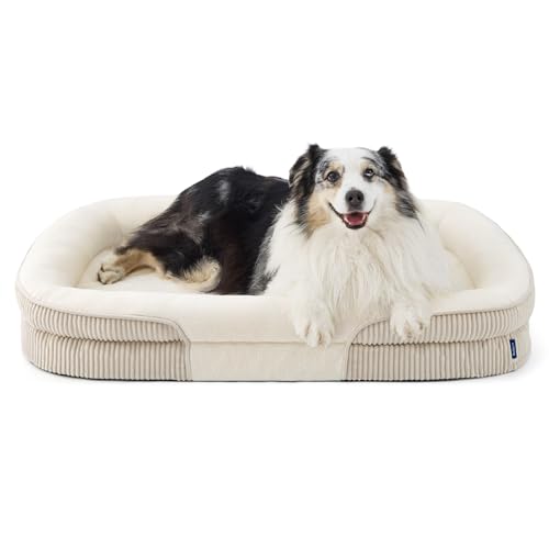 XLPro 360°Oval Bolster Orthopedic Dog Beds Large Sized Dog (Beige / 45"lx32"wx7"th)