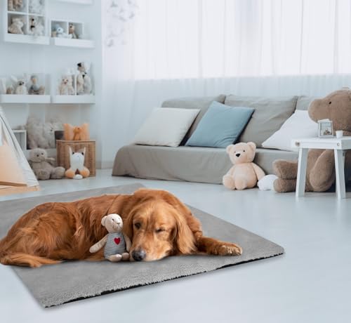 Dog Crate Pan Cover with Fluffy Top and Waterproof TPU Lining (Fits 36 inch Crate Pan / Gray)