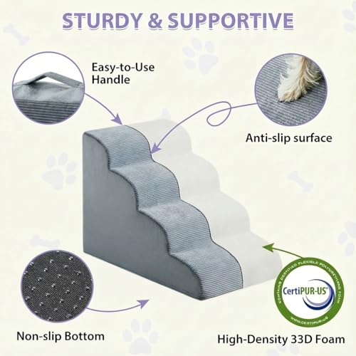 Dog Steps for Bed (Fleece Grey)