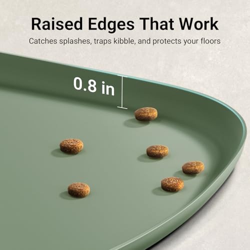 Dog Food Mat Silicone Waterproof Feeding Mat (24"L x 17"W / Sage)