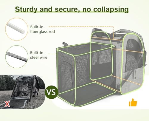 Cat Backpack Carrier Expandable (Grey with Shade Cover / 12.6"L x 10.2"W x 16.5"H)