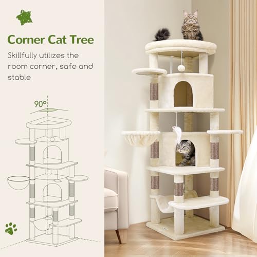 66inch Corner Cat Tree Tower for Indoor Large Cats (66inch / Beige)