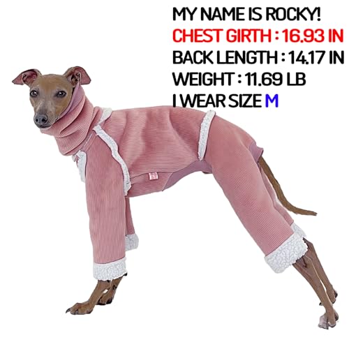 D Doggy Star Italian Greyhound Cold Weather Coat Warm Fleece Corduroy Sweater Turtleneck Onesie Clothes Whippet for Dog (3XL / Corduroy Beige)