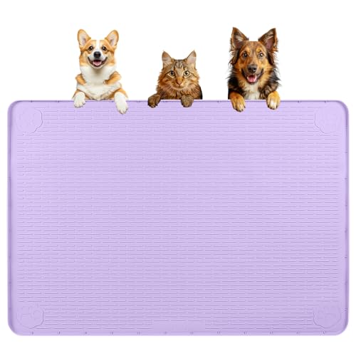 Dog Food Mat 40''x28'' Extra Large Dog Mat for Food and Water (40"L x 28"W / Purple)