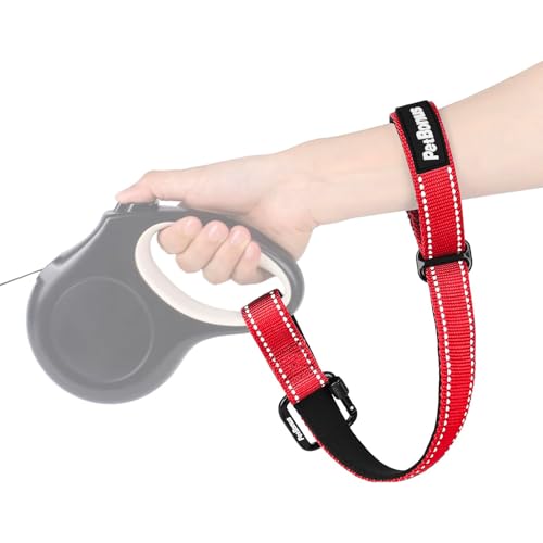 Dog Leash Wrist Strap with Lockable Clip for Dog Retractable Leash (Red / 1 Pack)