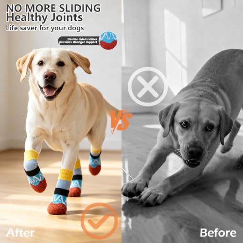 Anti Slip Dog Socks for Prevent Licking Paws & Hardwood Floor (Blue / Medium(6 Pack))