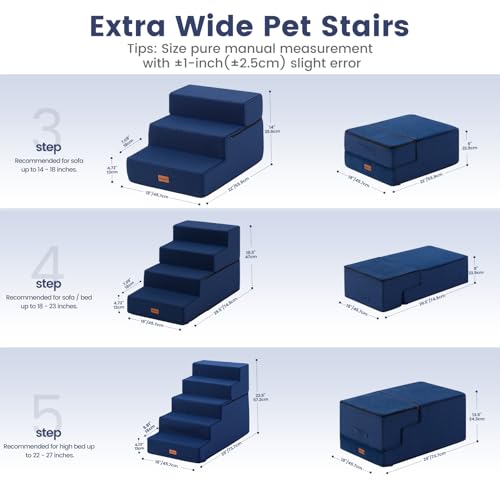 Dog Stairs for Small Dogs 22.8" H (Navy / 18"x29"x22.5"Extra Wide)