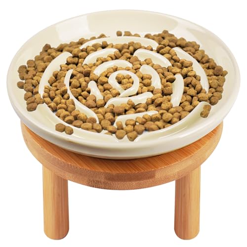 Elevated Slow Feeder Cat Bowls (cream)