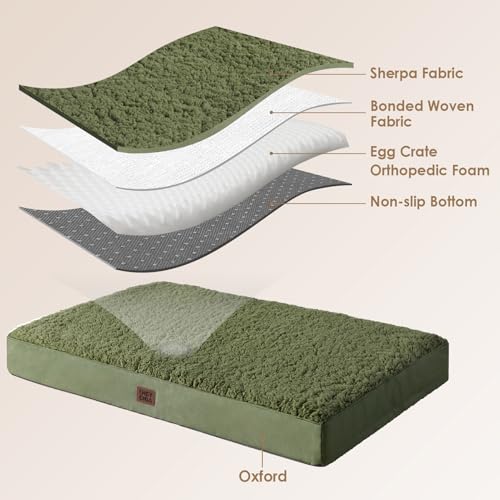 Orthopedic Dog Bed Extra Large with Removable Washable Cover (41*27*3.5 inches / Olive Green)