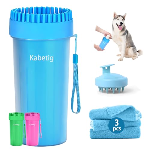Dog Paw Cleaner Cup with Detachable Top Brush for Large & XL Dogs (Large(3Towels&Brush) / Blue)