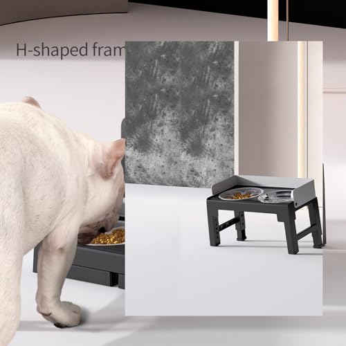 Elevated Dog Bowls for Medium and Large Dogs (1 Slow Feeder Bowl + 1 Stainless Steel Bowl / Grey)