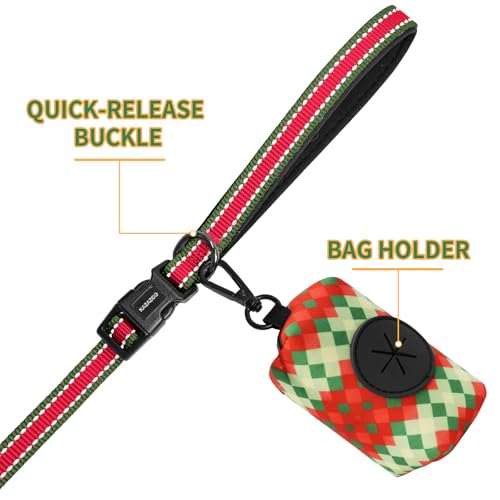 Hands Free Dog Leash with Poop Bag Holder (Red&green)