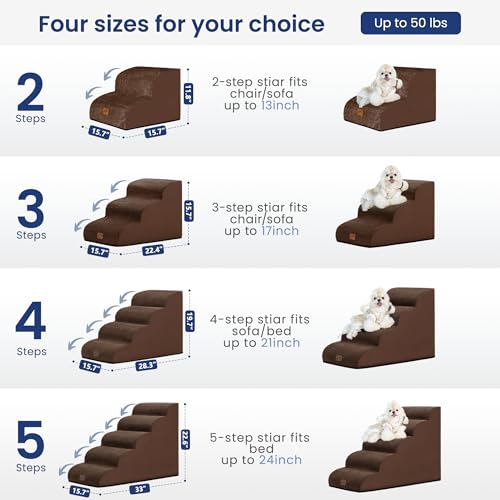 Dog Stairs for Small Dogs (Brown / 3-Step (22.4"D x 15.7"W x 15.7"H))