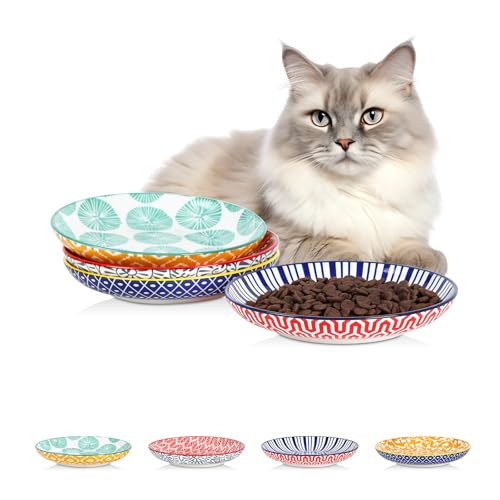6 Inch Ceramic Cat Bowls (6 Inch, Set of 4 / Assorted Colors)