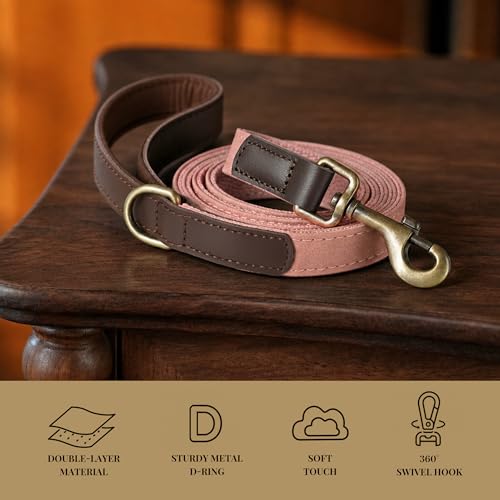 PU Leather Dog Leash for Medium Dogs (Pink / 3/4''x 5FT)