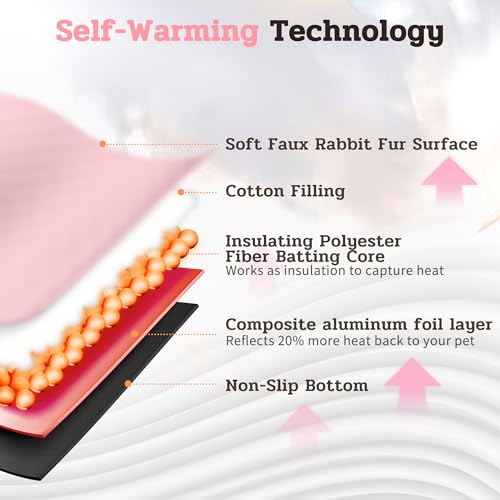 4pcs Soft Plush Fluffy Self Warming Thermal Pet Mat for Dogs and Cats (Blush Pink / Small (20'' X 16'' X 1''))