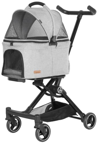 2026 Upgraded Version 3 in 1 Dog Cat Stroller with Detachable Carrier Lightweight Folding Portable All Terrain Pet Travel System Puppy Kitty Doggie Bunny Stroller for 30lbs (Light Grey)