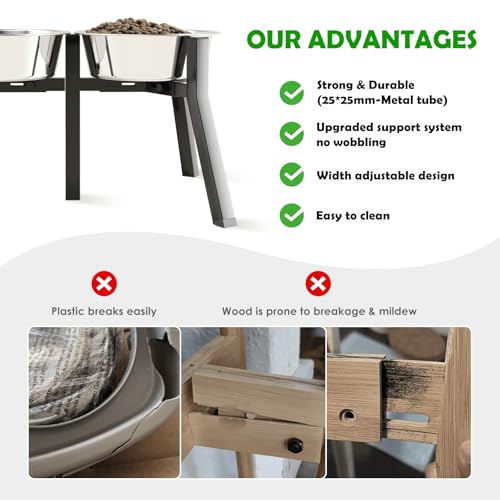 Elevated Dog Bowl Stand for Large Dogs (Height: 11", Width: 7-10.6" / Black, 2-in-1, 11H-Square)
