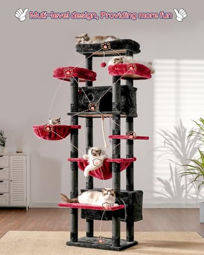 Cat Tree 74" Tower for Large Cats (74 inch / Black and red)