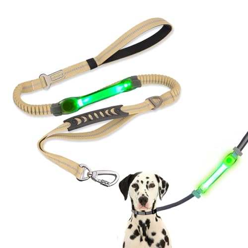 LED Dog Leash with Light Heavy Duty for Large Dogs Night Walking (Coyote Brown)