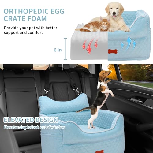 Dog Car Seat for Small Dogs Up to 25 lbs with 6 (Light Blue)