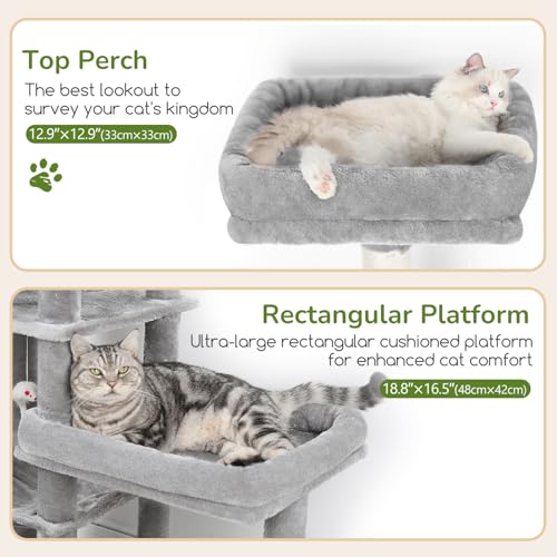 65in Sturdy Cat Tree Tower for Indoor Large Cat (65inch / Light Grey)