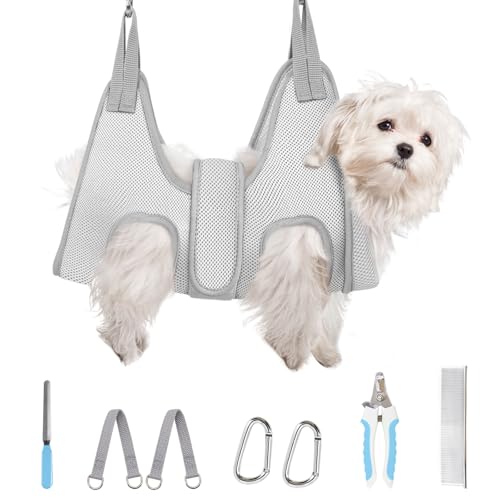 Dog Grooming Hammock for Small Dogs (XS（ Legs Spacing：4.3”-10.5" / Max W：15LBS） / Grey)