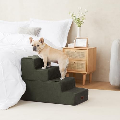Dog Stairs for Bed 20" H (Military Green / Extra Wide 16.5" x 28" x 20")